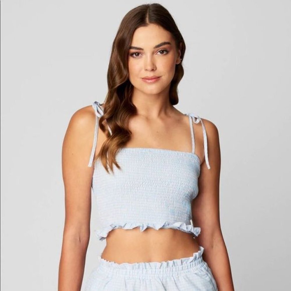 Blanknyc gingham smocked crop camisole in sweet escape XL NWT